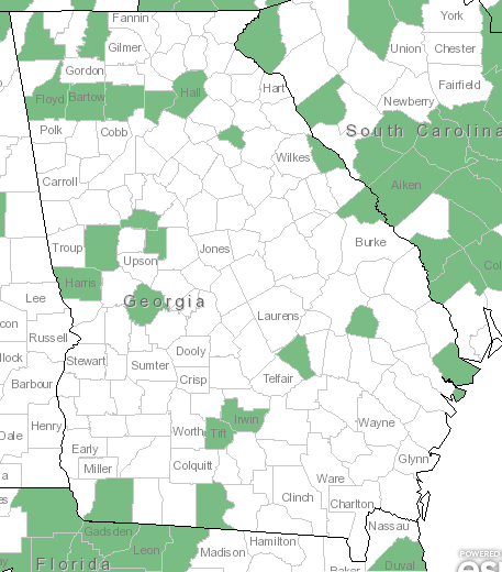 The Georgia range of Aureolaria pectinata